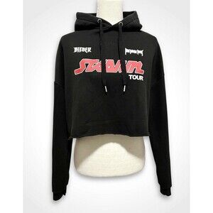 Justin Bieber Purpose Stadium Tour Cropped Hoodie Sweatshirt Medium Black